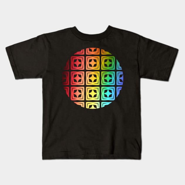 rainbow in circle squares and stars Kids T-Shirt by Geomhectic